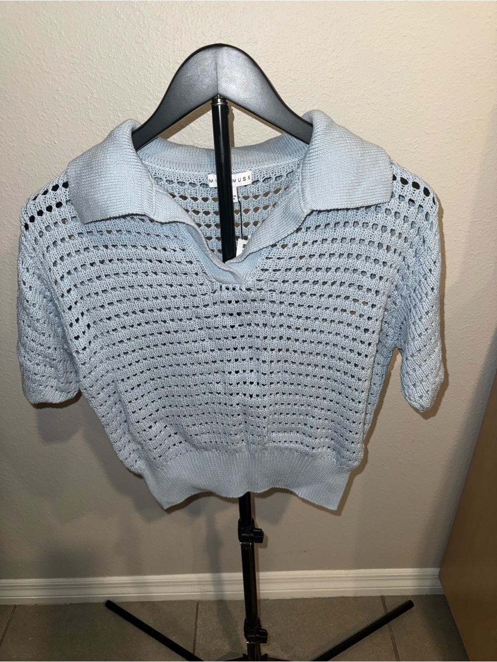 Miou Muse Crochet Knitted Collared Top Size S